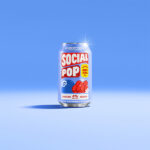 A can of Social Pop Wildberry Vanilla sitting in a blue room