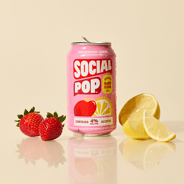 A can of Social Pop Strawberry Lemon Hard Soda